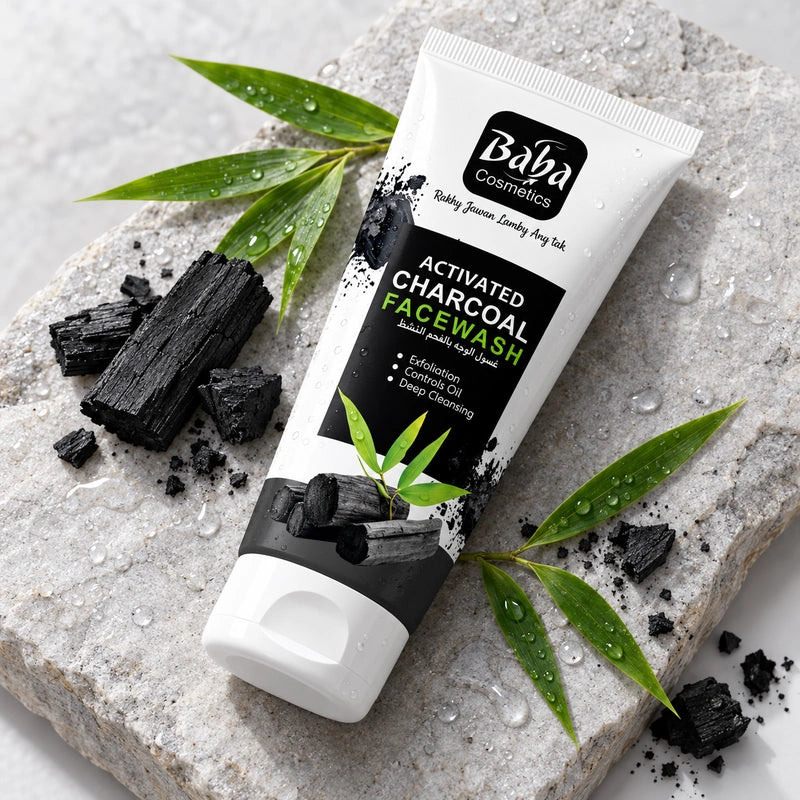 Baba Activated Charcoal Facewash from an elevated diagonal angle